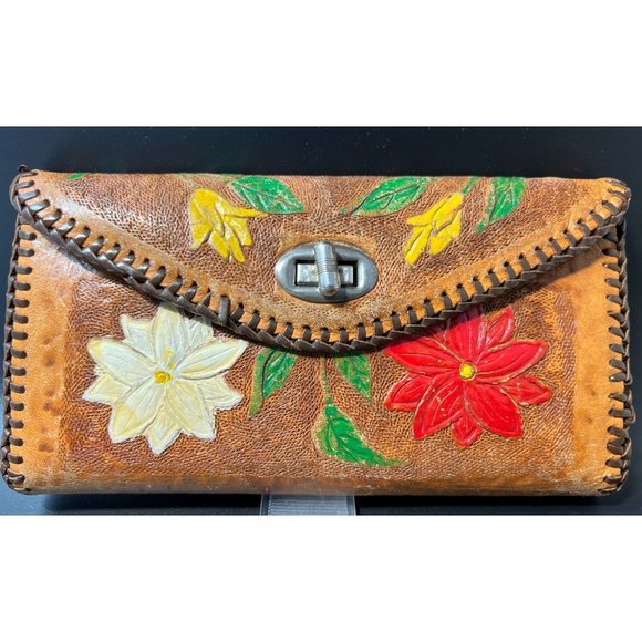 Conrad Hahn Handbags - Hand Tooled Leather Wallet by Conrad Hahn Vintage Early 70's All Handmade Gift